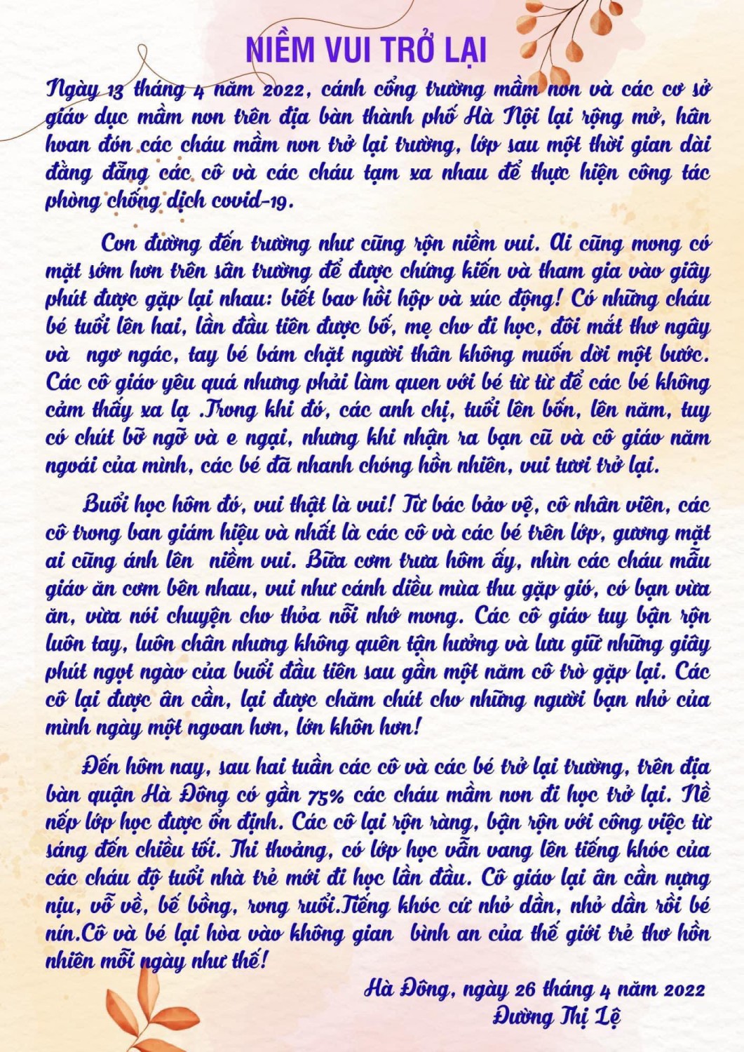 NIỀM VUI TRỞ LẠI