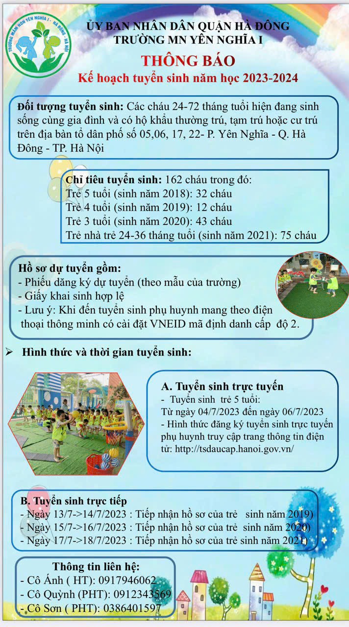 THÔNG BÁO TUYỂN SINH NĂM HỌC 2023 - 2024