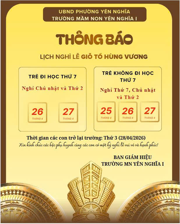 THÔNG BÁO LỊCH NGHỈ LỄ GIỖ TỔ HÙNG VƯƠNG 10/03
